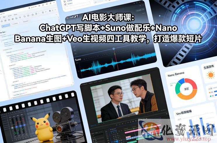 AI电影大师课：ChatGPT写脚本+Suno做配乐+Nano Banana生图+Veo生视频，打造爆款短片