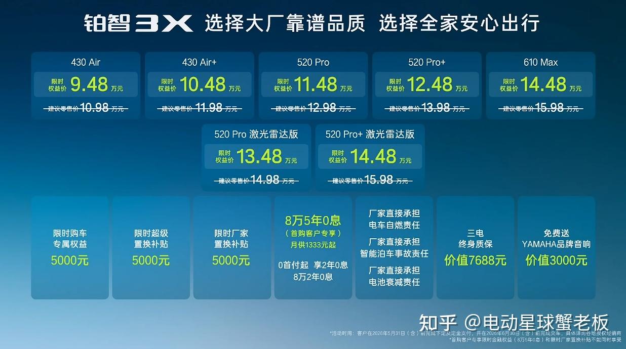 2026款铂智3X上市售9.48万元起,智能化全面升级
