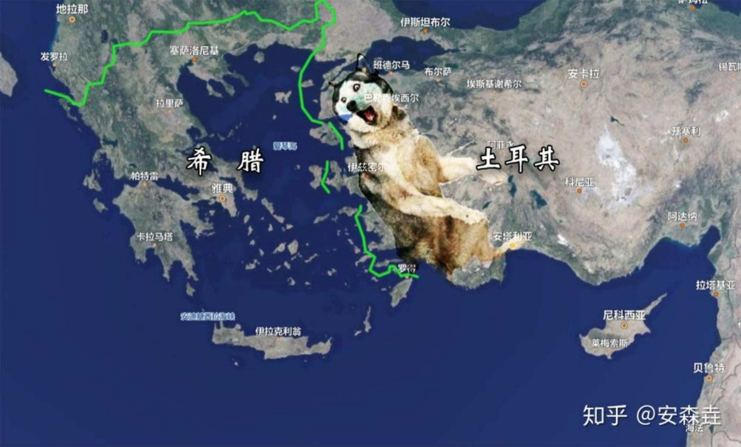 图 1:希腊和土耳其的国境线示意图
