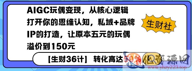 AIGC玩偶变现，从核心逻辑打开你的思维认知，私域+品牌IP的打造，让原本五元的玩偶溢价到150元
