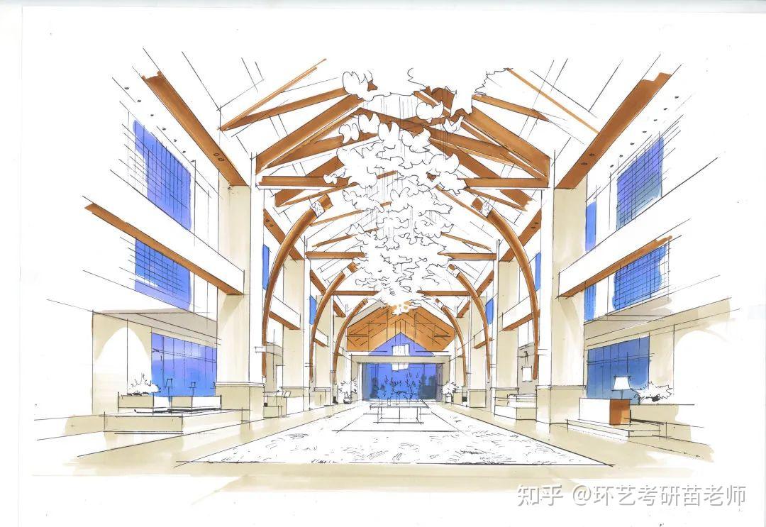 【室内手绘】酒店大堂空间马克笔表现 - 知乎
