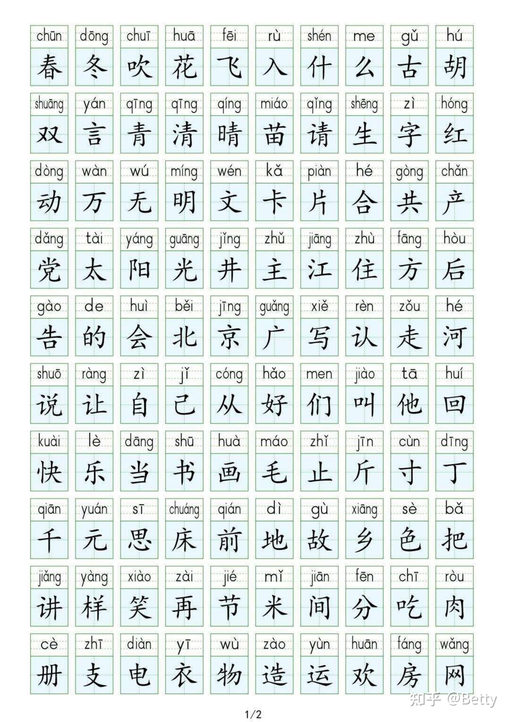 一年级下册语文生字表识字表-7页电子版可打印 - 知乎