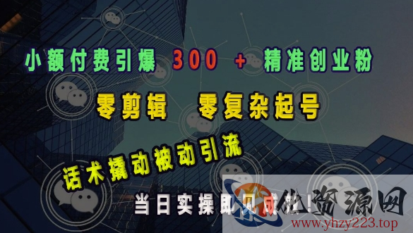 小额付费引爆 300 + 精准创业粉，零剪辑、零复杂起号，话术撬动被动引流，当日实操即见成效