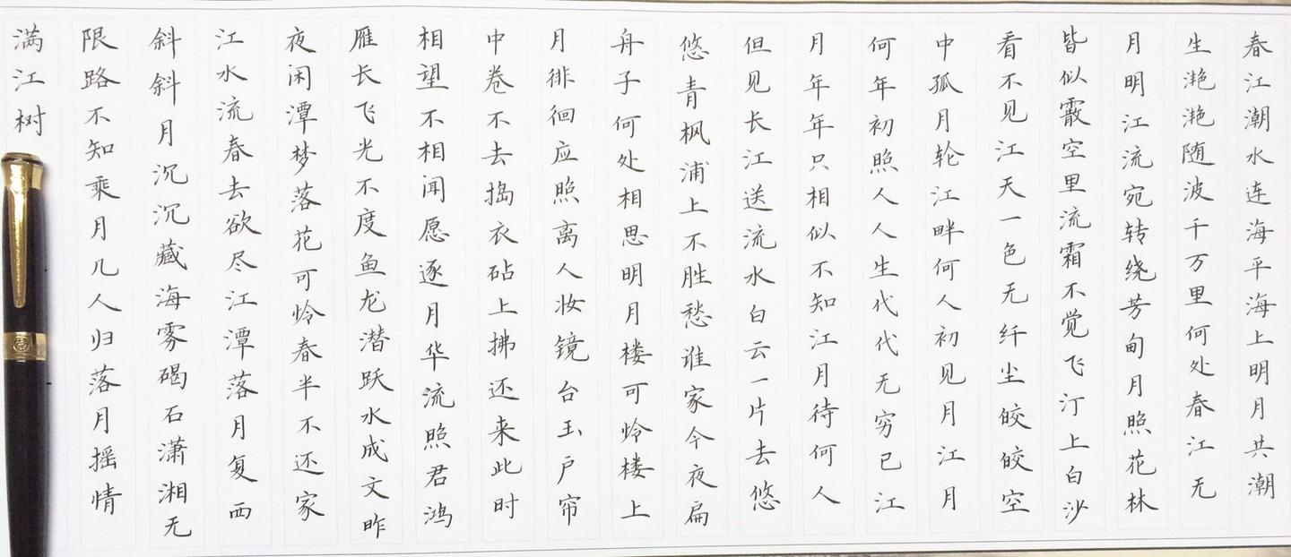 张若虚《春江花月夜》钢笔字笔友习作欣赏- 知乎