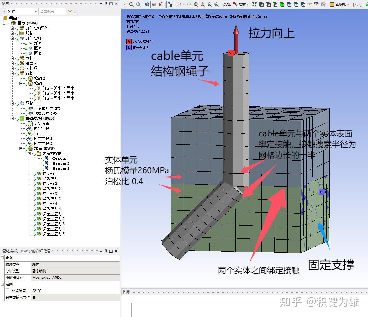 Ansys中cable单元与实体单元连接关系与受力结果探讨 - 知乎