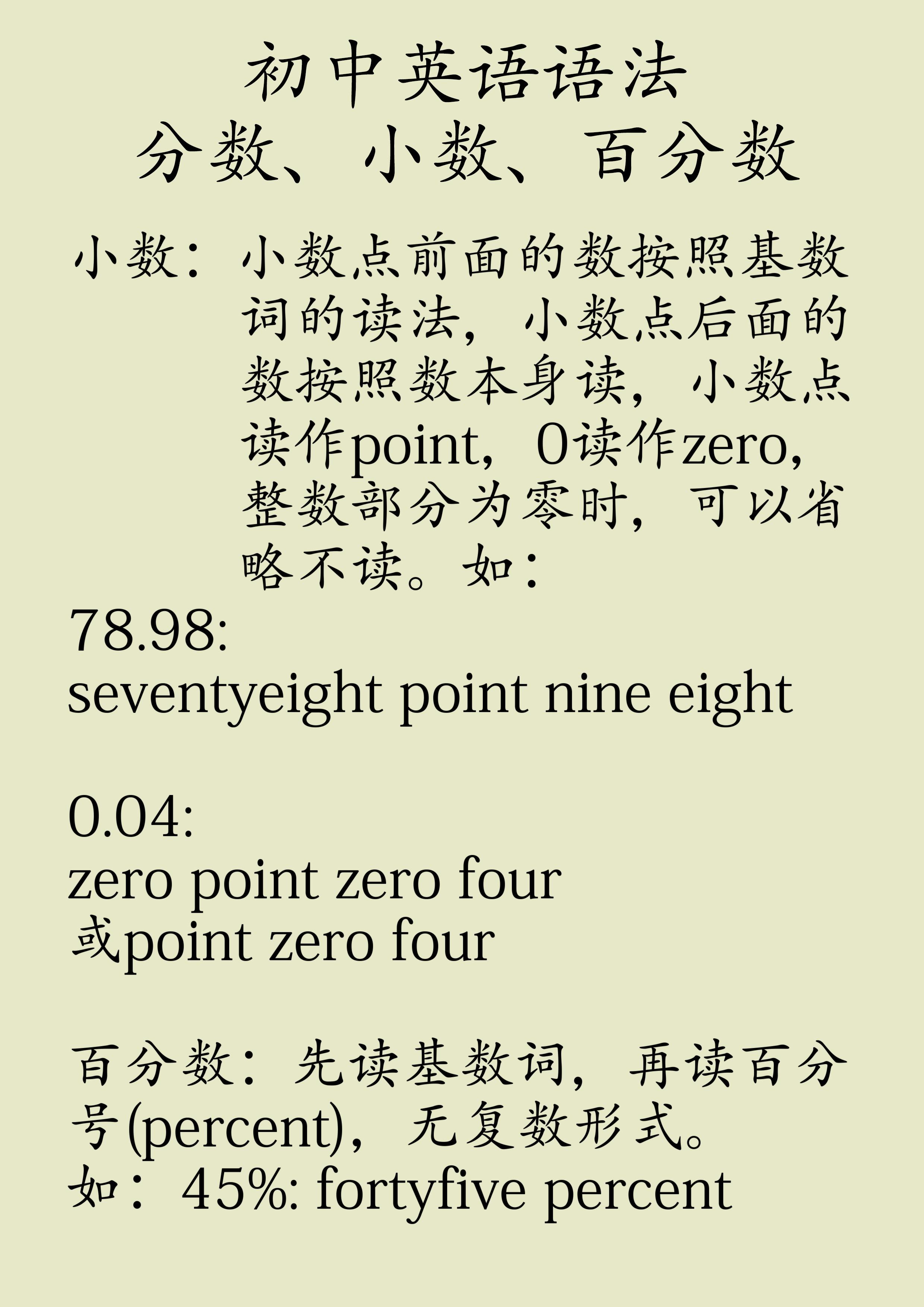 初中英语 分数小数百分数的表达方式 - 知乎