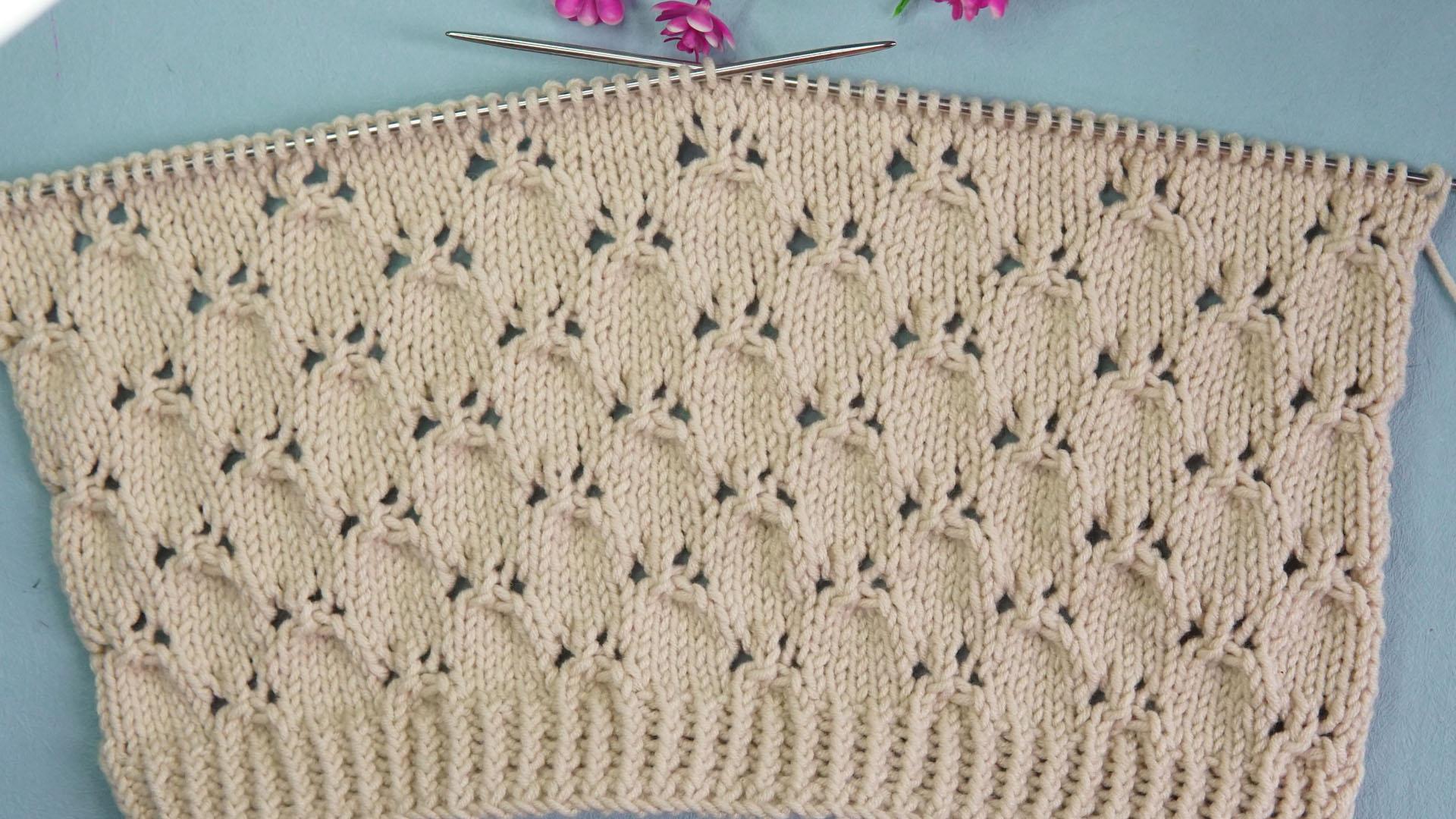 简单美丽的蝴蝶镂空花编织毛衣开衫针织图案棒针677期