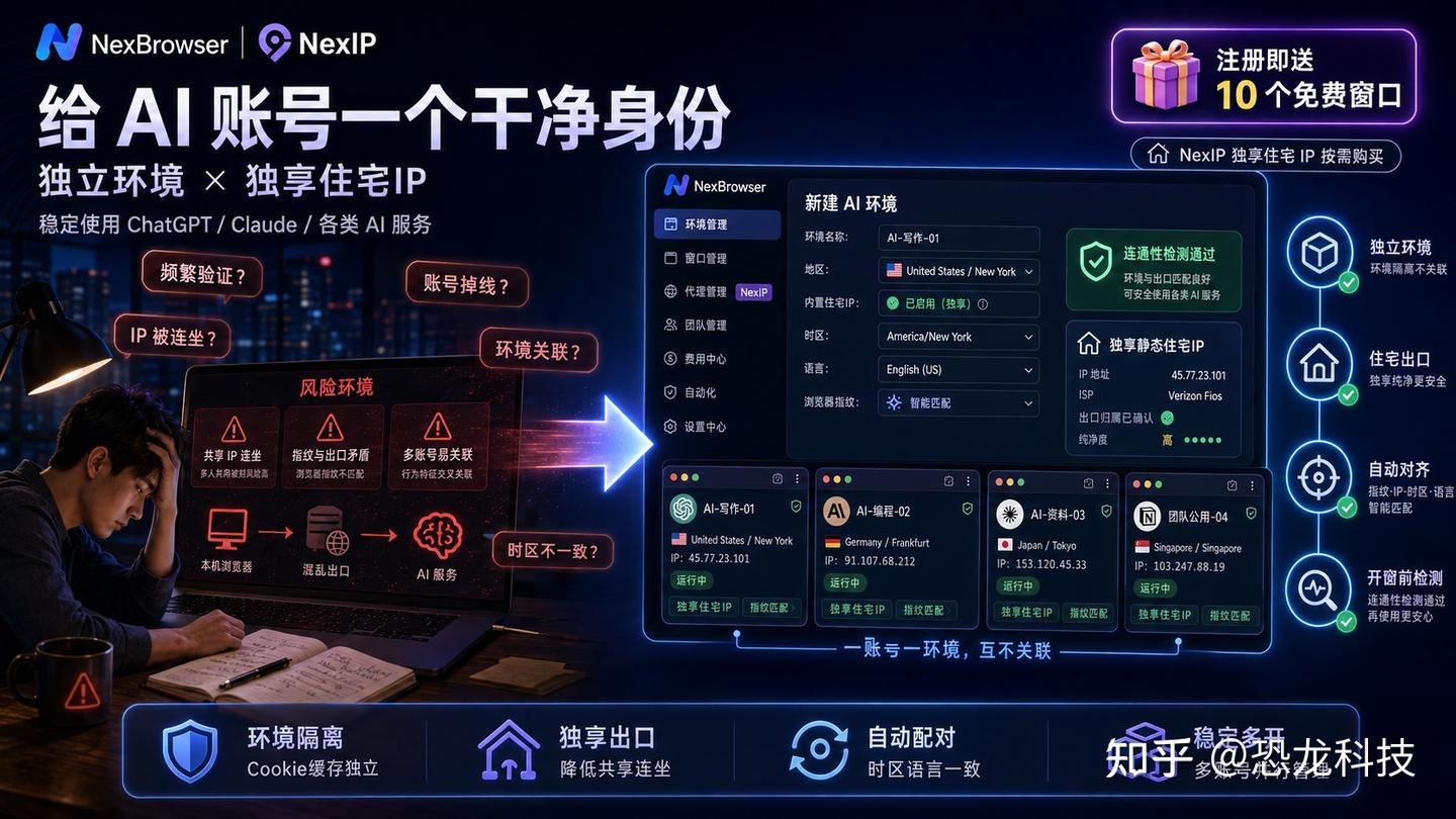 想畅快的使用chatgpt或claude,是已经离不开NexBrowser指纹浏览器和住宅ip了?