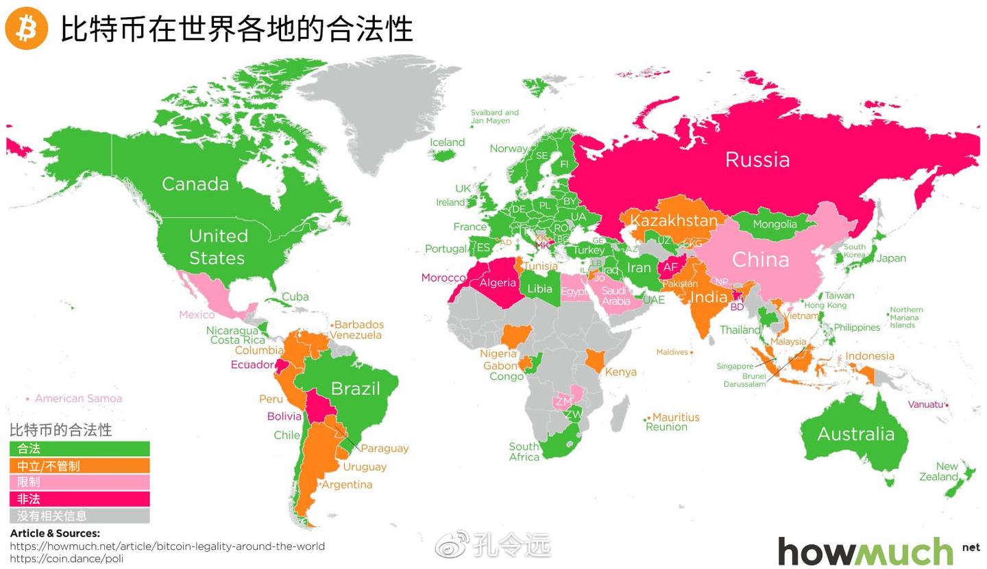 一张图看懂：比特币在世界各地合法性- 知乎