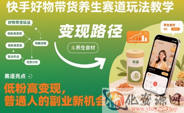 快手好物带货养生赛道玩法教学，低粉高变现，普通人的副业新机会