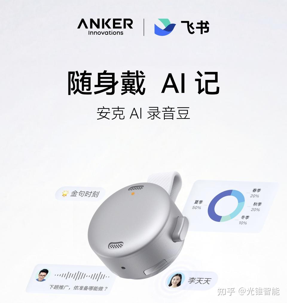 安克创新与飞书联合发布“安克 AI 录音豆” 手指可握仅重 10 克
