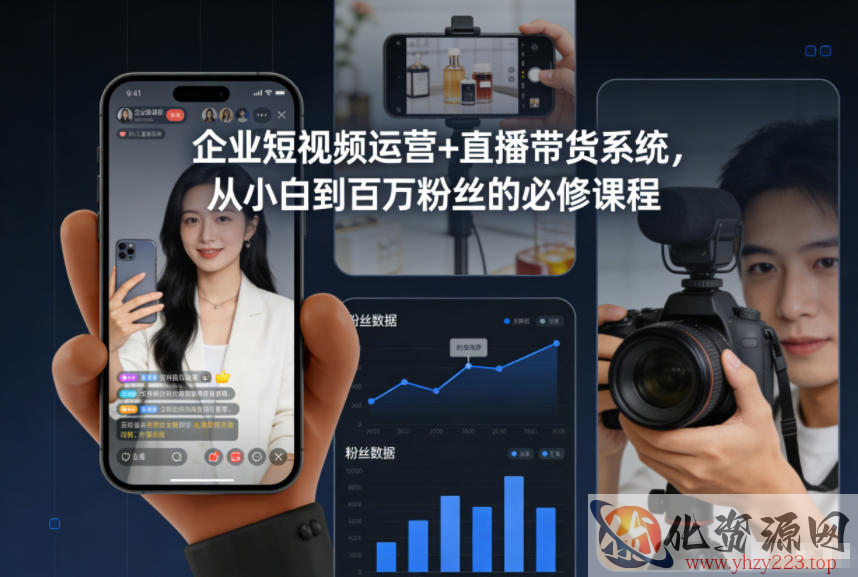企业短视频运营+直播带货系统，从小白到百万粉丝的必修课程