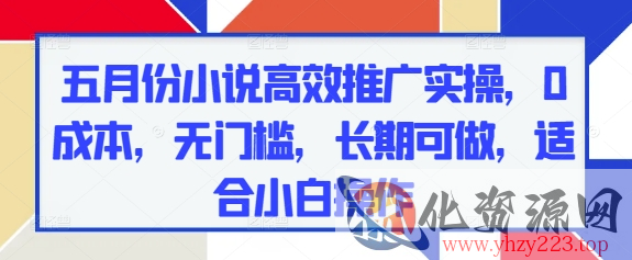 五月份小说高效推广实操，0成本，无门槛，长期可做，适合小白操作