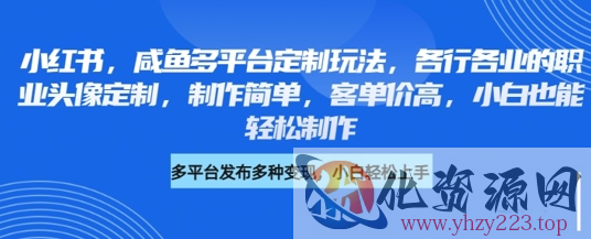 小红书咸鱼多平台定制玩法，各行各业的职业头像定制，制作简单，客单价高，小白也能轻松制作