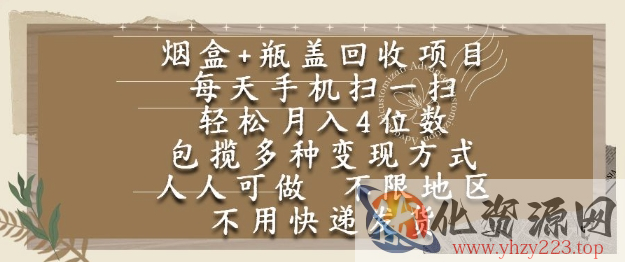 烟盒瓶盖回收项目，每天手机扫一扫，轻松月入4位数，人人可做，不限地区，不用快递【揭秘】