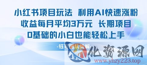 适合小白操作的小红书新项目，利用AI快速涨粉，收益每月平均1W+