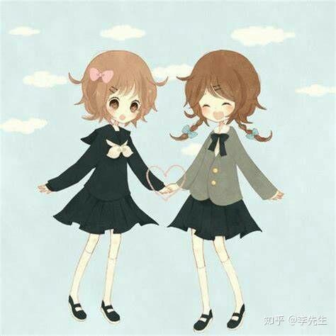 求一张两个女孩穿着长裙牵手的动漫图