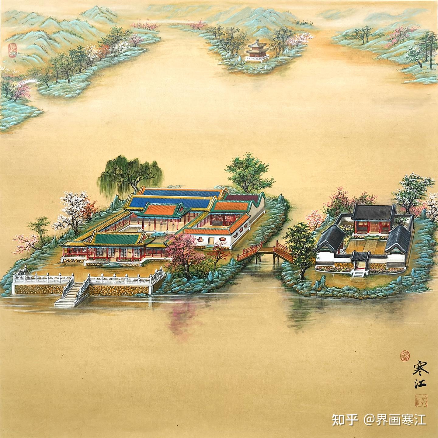 界画寒江---工笔界画《圆明园.凤麟洲》春景图 - 知乎