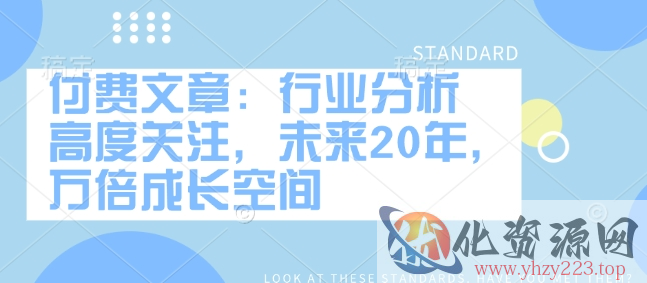 付费文章：行业分析 高度关注，未来20年，万倍成长空间