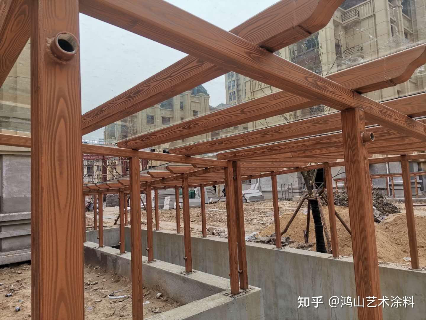 锌管廊架仿木做法之镀锌管木纹漆施工全过程 - 知乎