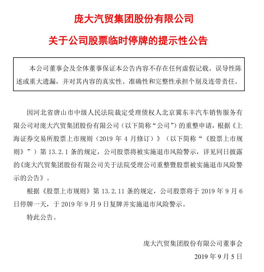 庞大集团因重整停牌带帽ST，存在破产退市风险 - 知乎