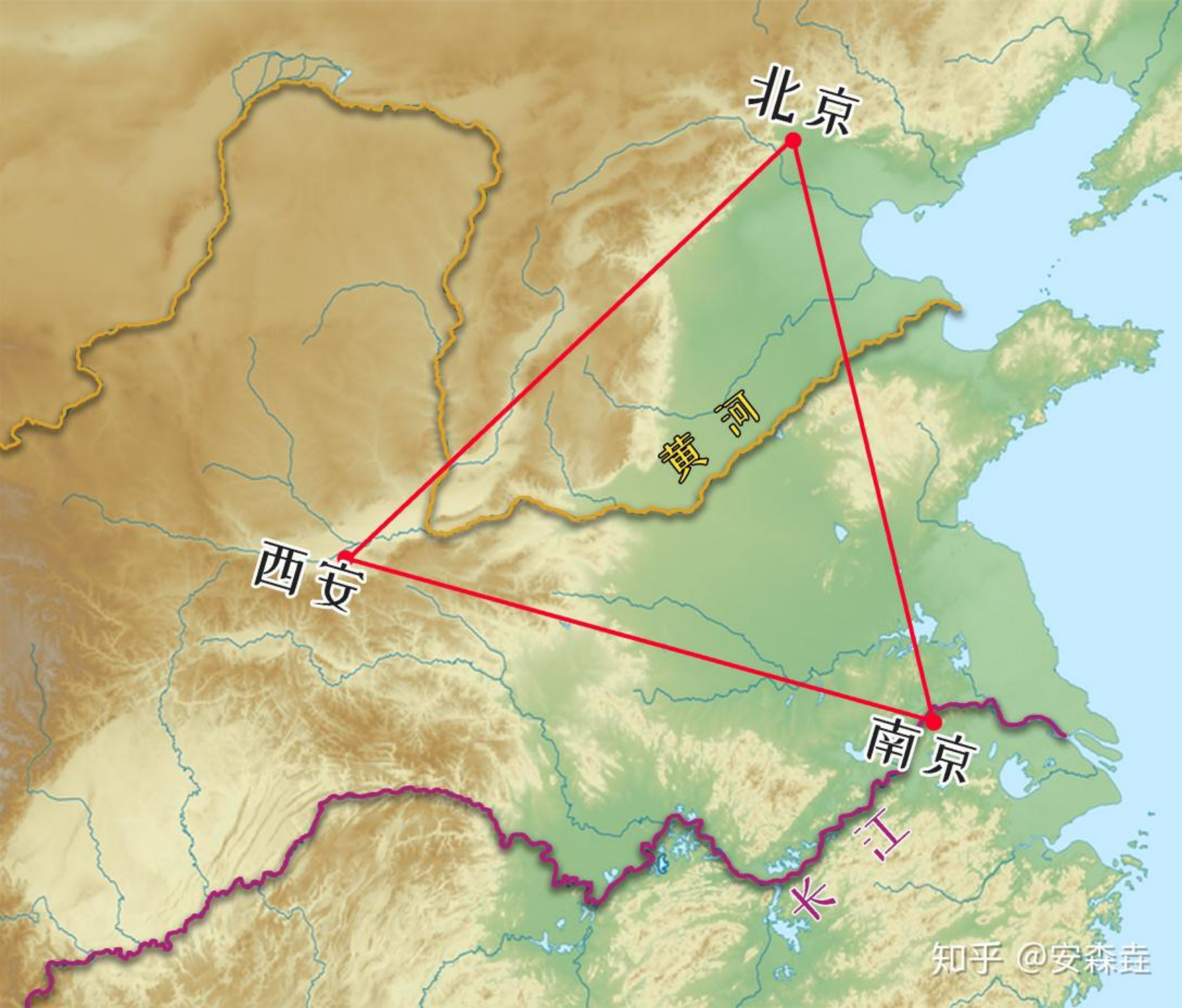 图 34:古都三角示意图(可以观察西安、南京的位置) 图 34:古都三角示意图(可以观察西安、南京的位置)