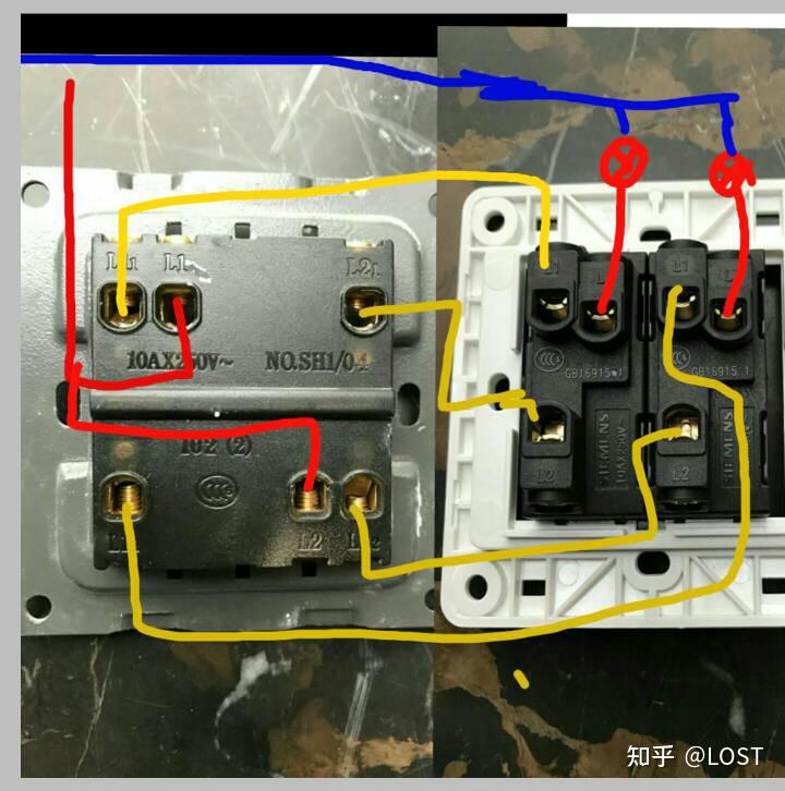 双开双控开关一边六根线怎么接