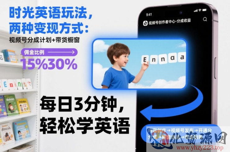 时光英语玩法，两种变现方式：视频号分成计划+带货橱窗