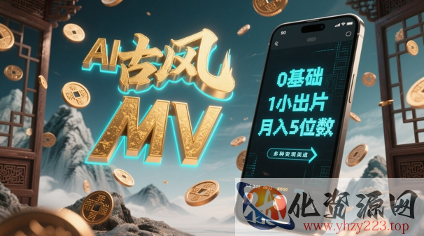 AI一键生成古风音乐MV，0剪辑基础1小时出片，多种变现渠道，一部手机月入5位数