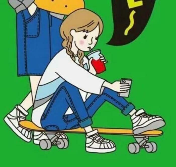 滑板车情侣头像动漫图片