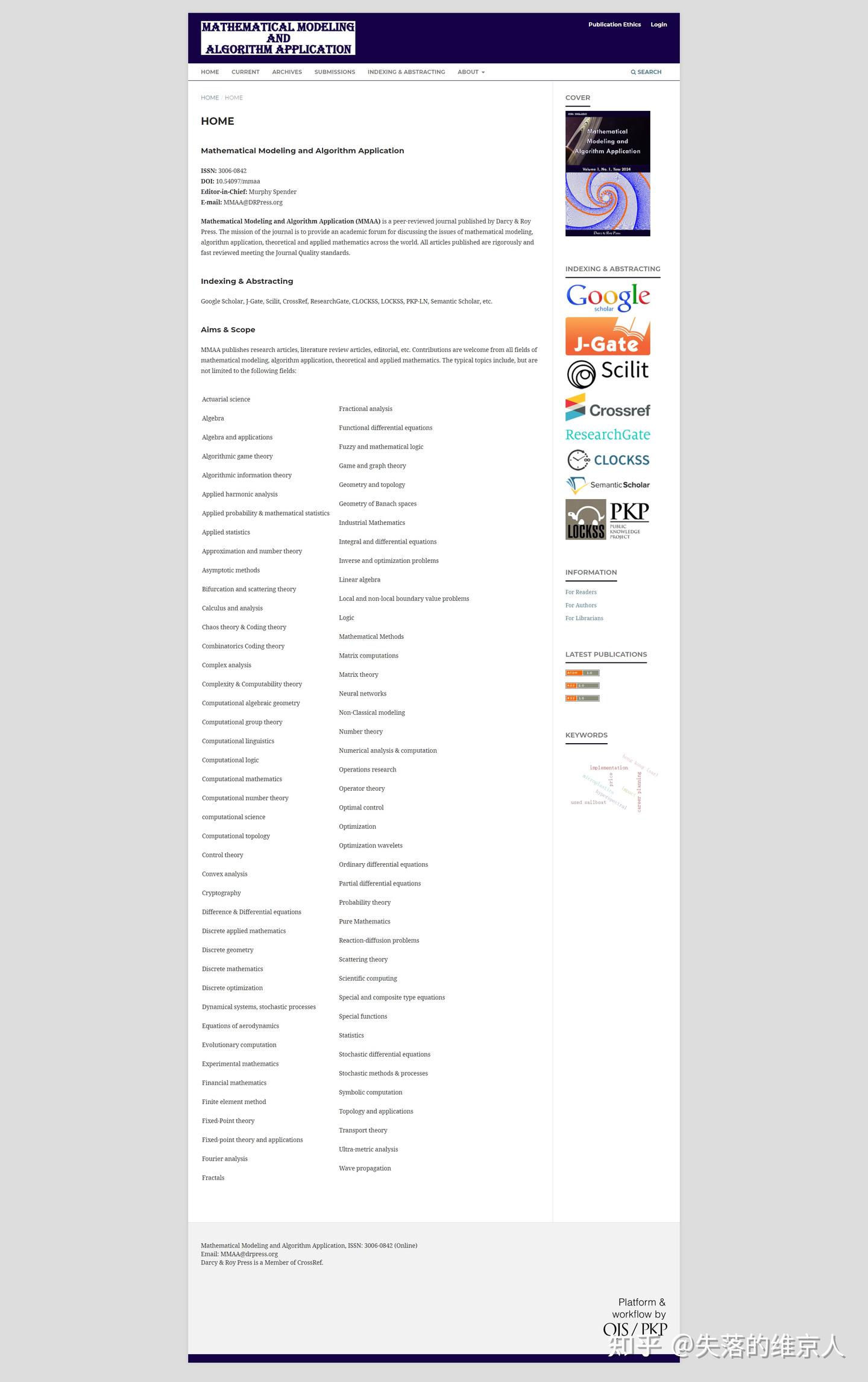 Mathematical Modeling and Algorithm Application (MMAA) ISSN: 3006-2020 ...