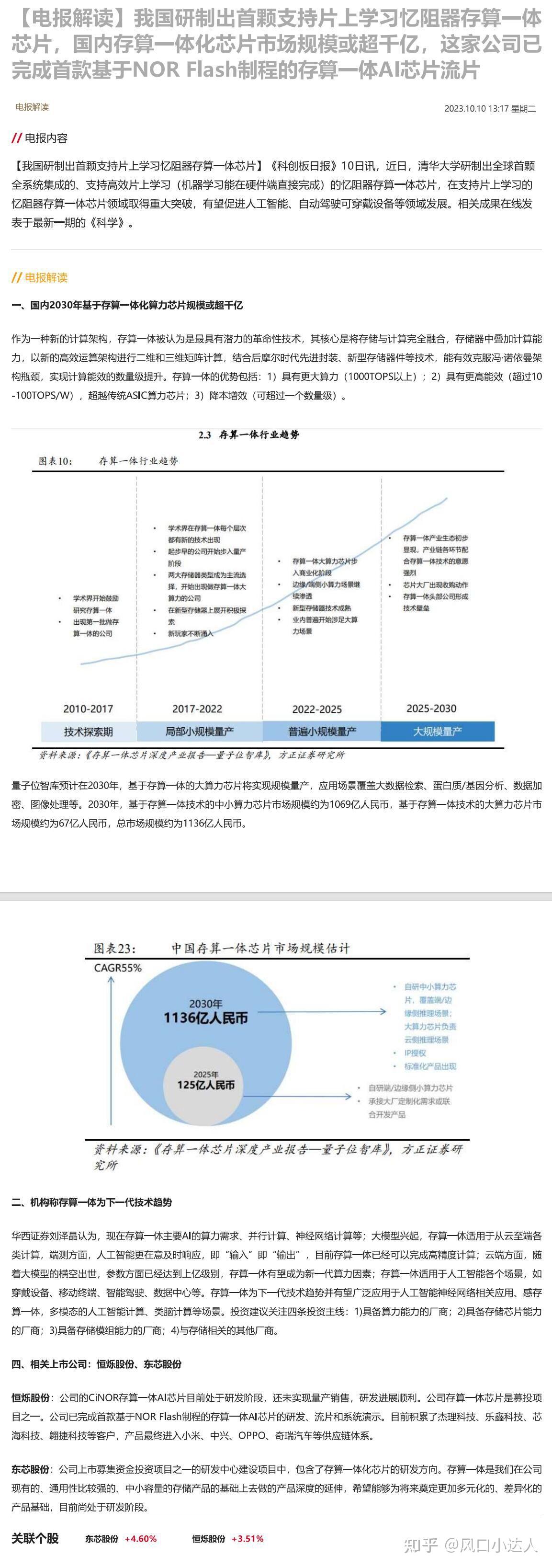 我国研制出首颗支持片上学习忆阻器存算一体芯片，国内存算一体化芯片市场规模或超千亿，这家公司已完成首款基于NOR Flash制程的存算一体AI ...