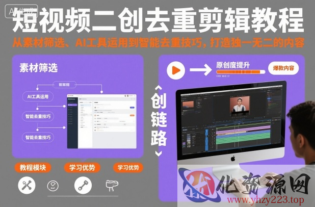 短视频二创去重剪辑教程，从素材筛选、AI工具运用到智能去重技巧，打造独一无二的内容