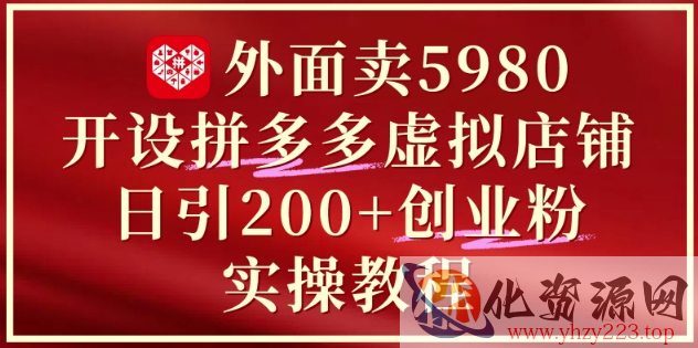 外面卖5980开设拼多多虚拟店铺：单日引流200+创业付费粉实战教程
