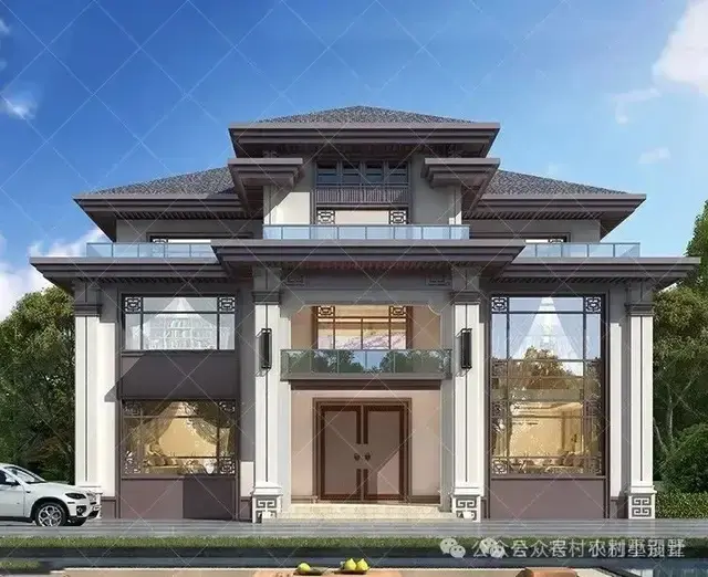 28款三层挑空客厅新中式别墅，复古大气三层农村自建房别墅住宅 - 知乎