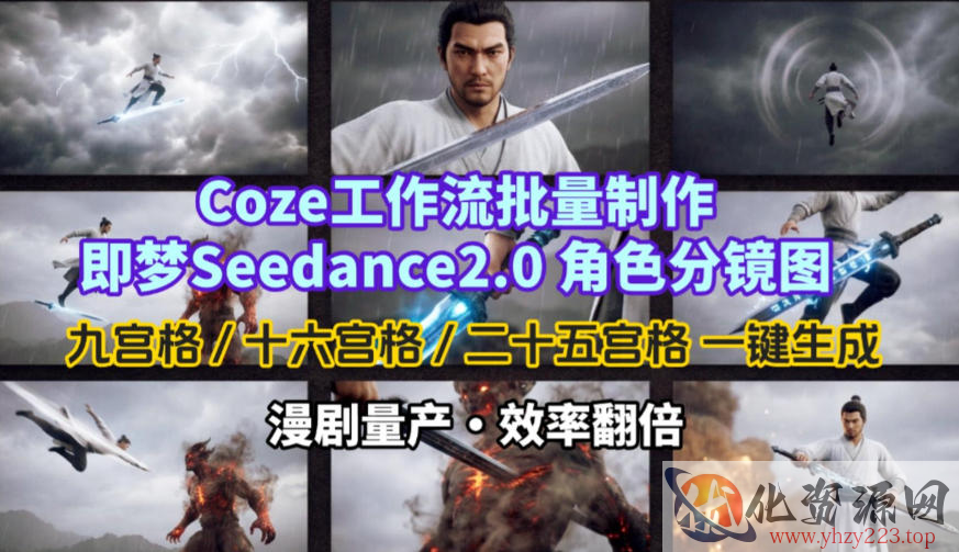 Coze工作流批量制作即梦Seedance2.0角色分镜图，九宫格-十六宫格-二十五宫格一键生成，漫剧量产，效率翻倍