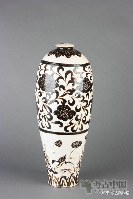 金時代 　鶴壁窯(磁州窯)　白釉 陰刻 花紋盃　　無庇完品 金代· 磁州窑白釉黑彩牡丹纹梅瓶（河北博物院） - 知乎