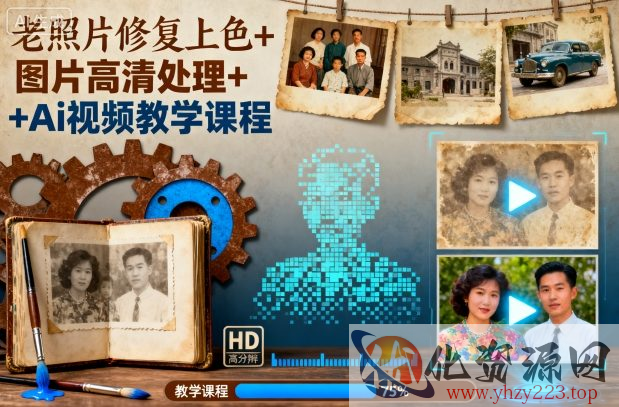 老照片修复上色+图片高清处理+Ai视频教学课程
