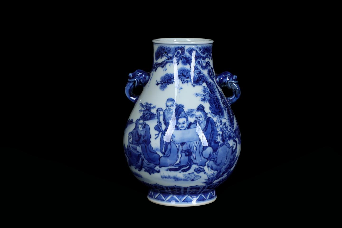 大清乾隆年製 風景 梅山水紋 青花染付 中国花器 壷 花生 花入 k03158 大清乾隆年製 風景 梅山水紋 青花染付 中国花器 壷 花生 花入 k03158