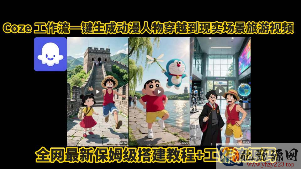 coze工作流一键生成动漫人物穿越到现实场景旅游视频，全网最新保姆级搭建教程+工作流源码