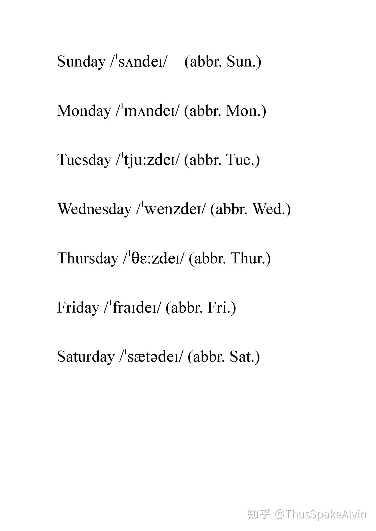 英文中的星期、月份、数字（附音标、缩写） - 知乎