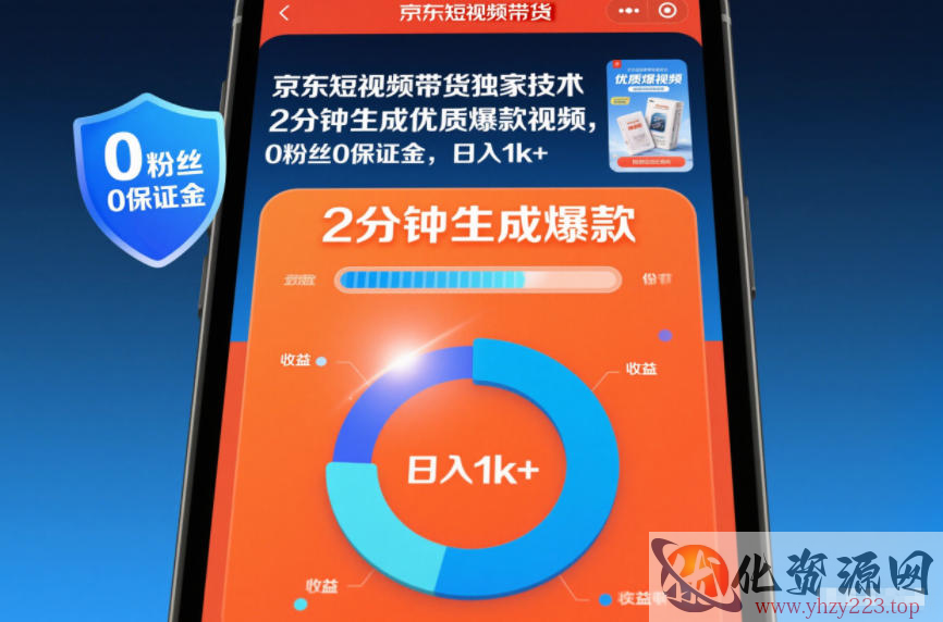 京东短视频带货独家技术，2分钟生成一条优质爆款视频，0粉丝0保证金，日入1k+【揭秘】