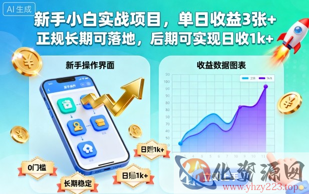 新手小白实战项目，单日收益3张+，正规长期可落地，后期可实现日收1k+【揭秘】