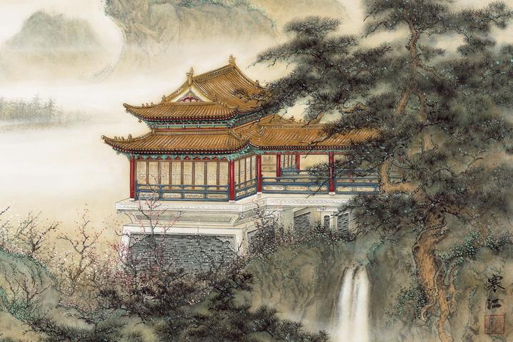 界画寒江---工笔界画《望云楼》(2022版) - 知乎