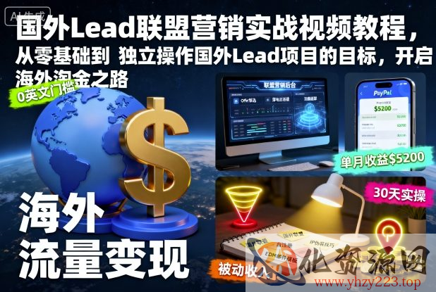 国外Lead联盟营销实战视频教程，从零基础到独立操作国外Lead项目的目标，开启海外淘金之路
