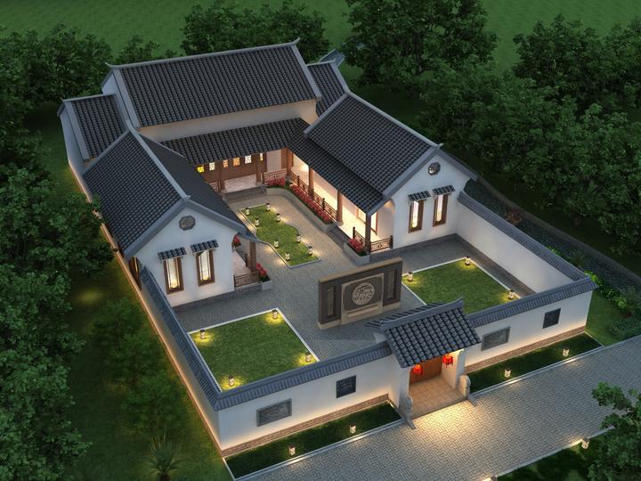 中式一层合院设计,大庭院凝聚家人情感