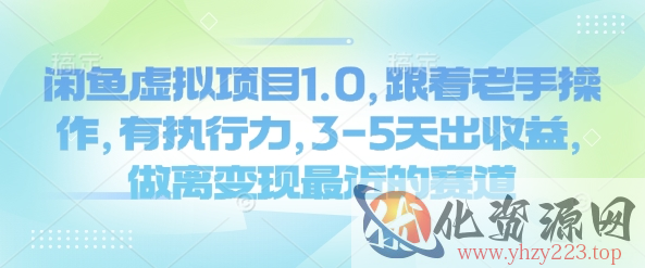 闲鱼虚拟项目1.0，跟着老手操作，有执行力，3-5天出收益，做离变现最近的赛道