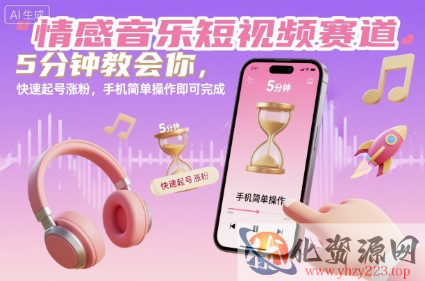 情感音乐短视频赛道，5分钟教会你，快速起号涨粉，手机简单操作即可完成