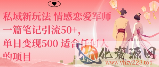 私域新玩法情感恋爱军师一篇笔记引流50+，单日变现5张适合任何人的项目