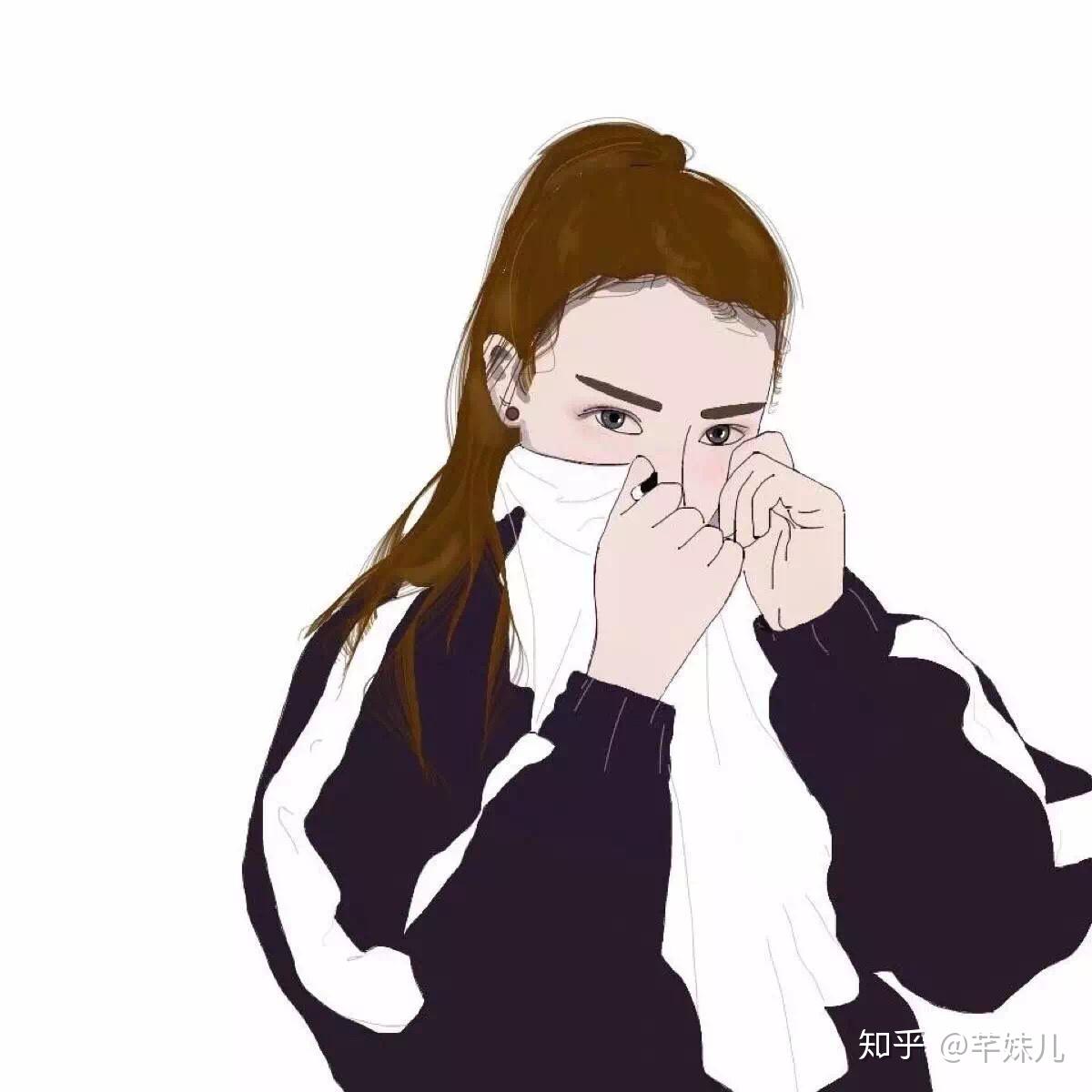 简单遮住脸的女生头像